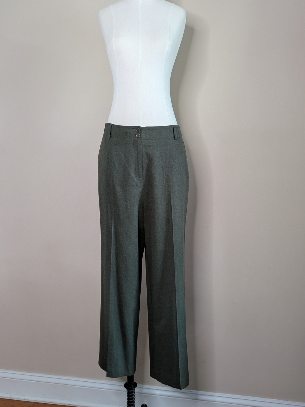 Classic Olive Green Talbots Petite Straight Leg Trousers Pleated Estimated 16P